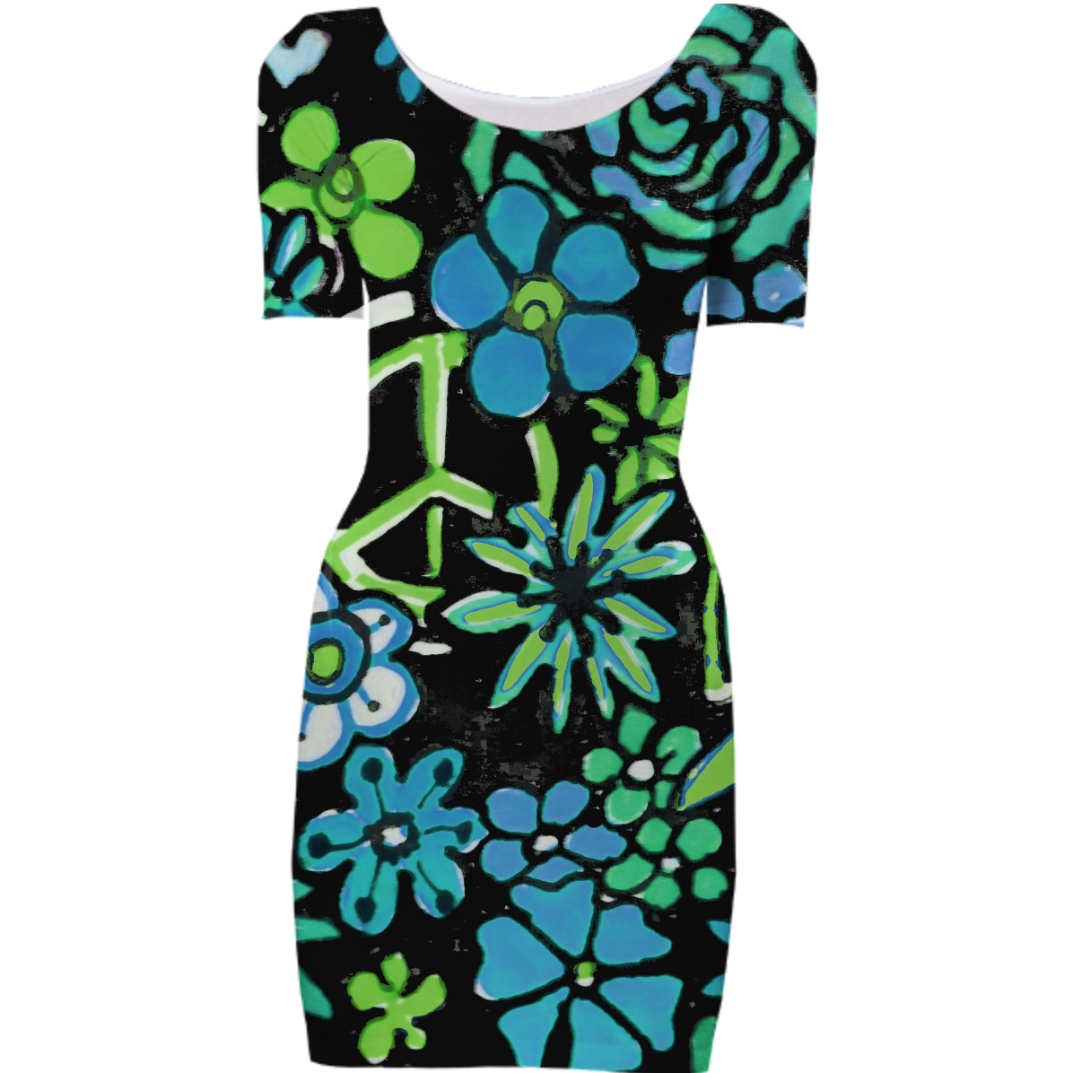 Shop Peace and Love Flower Power Bodycon Dress by RokinRonda Design ...