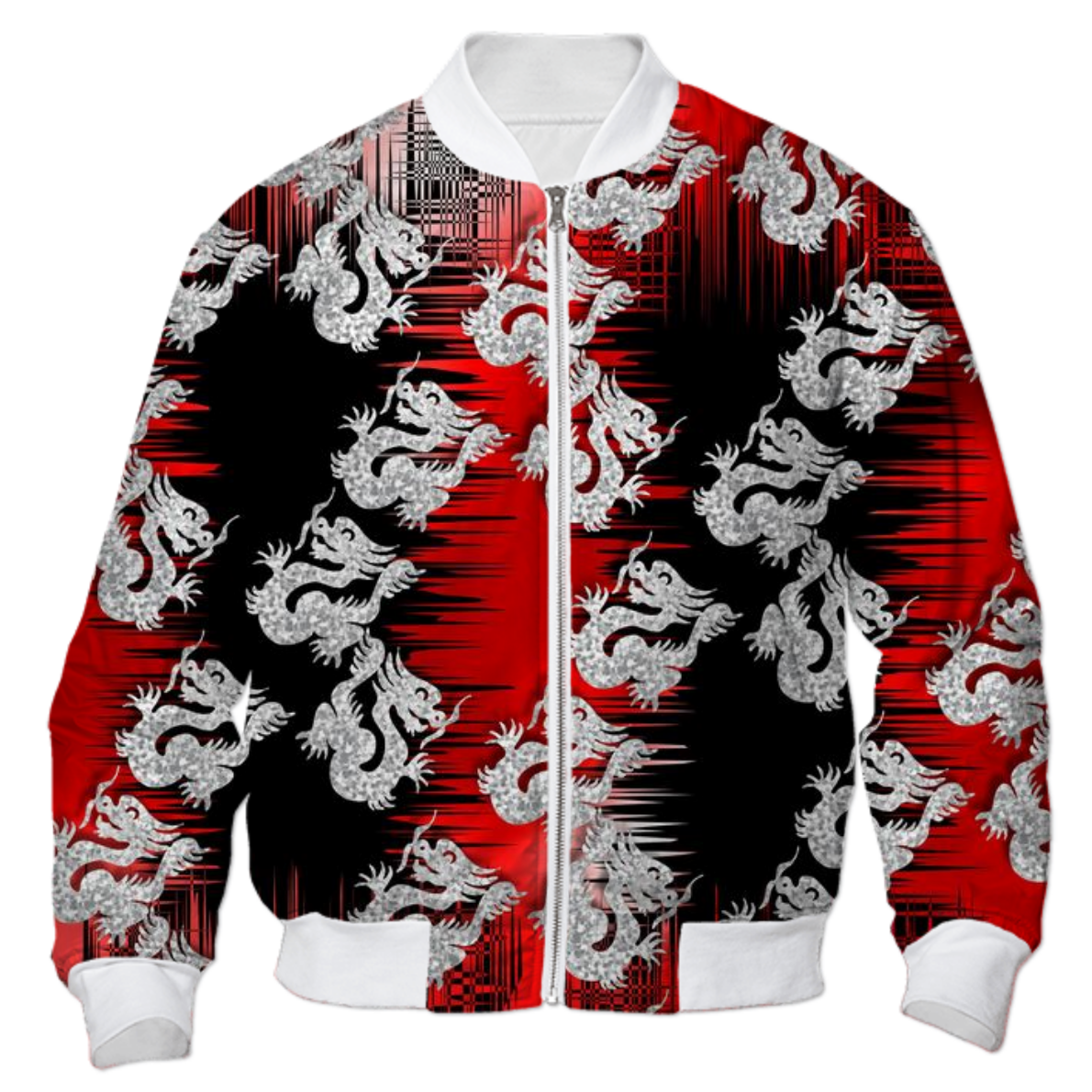 Shop Chinese Red Dragon Red and Black Mix Print Bomber Jacket by ...