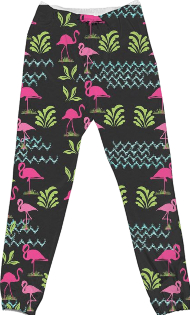 Shop Exotic Pink Flamingo Water Wading Birds Print Cotton Pants Pants ...